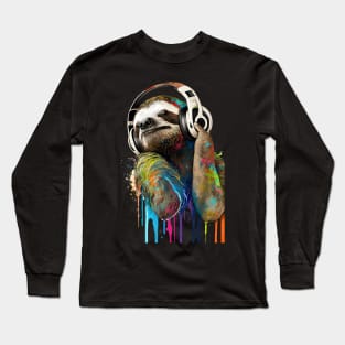 Sloth Painting - Sloth with Headphones Long Sleeve T-Shirt